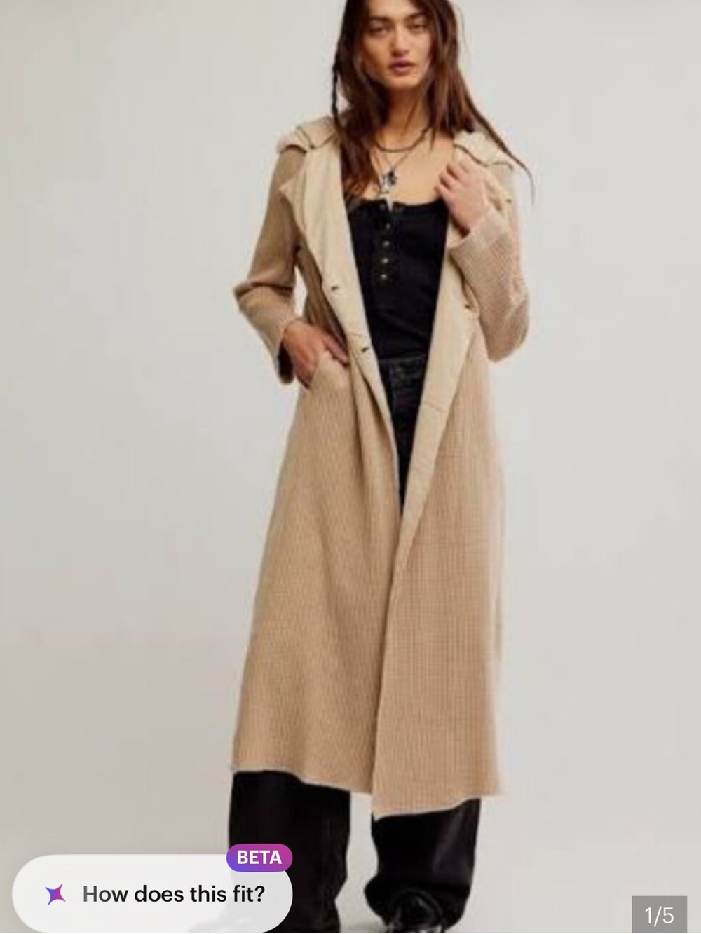 FREE PEOPLE Landon Cotton Knit Maxi Sweater Jacket Long WaffleKnit Sand Duster